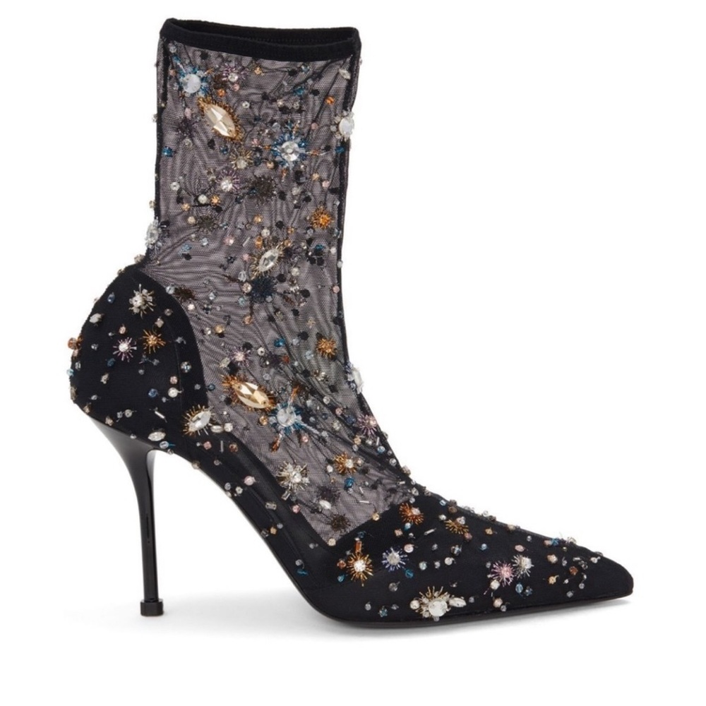 New! Never Worn! Alexander McQueen Jeweled Mesh Sock Bootie Heels!